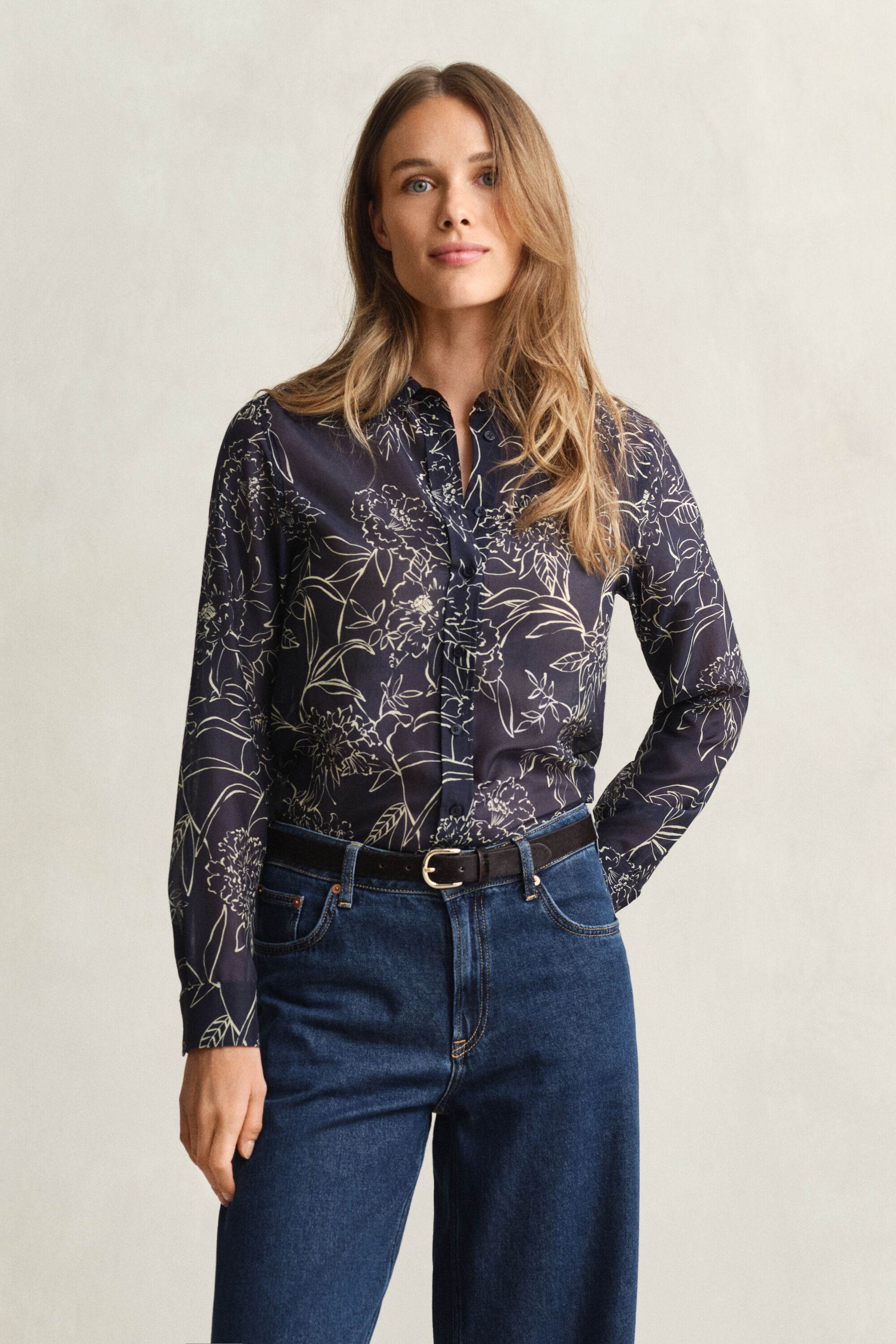 Regular Fit Floral Print Cotton Silk Shirt