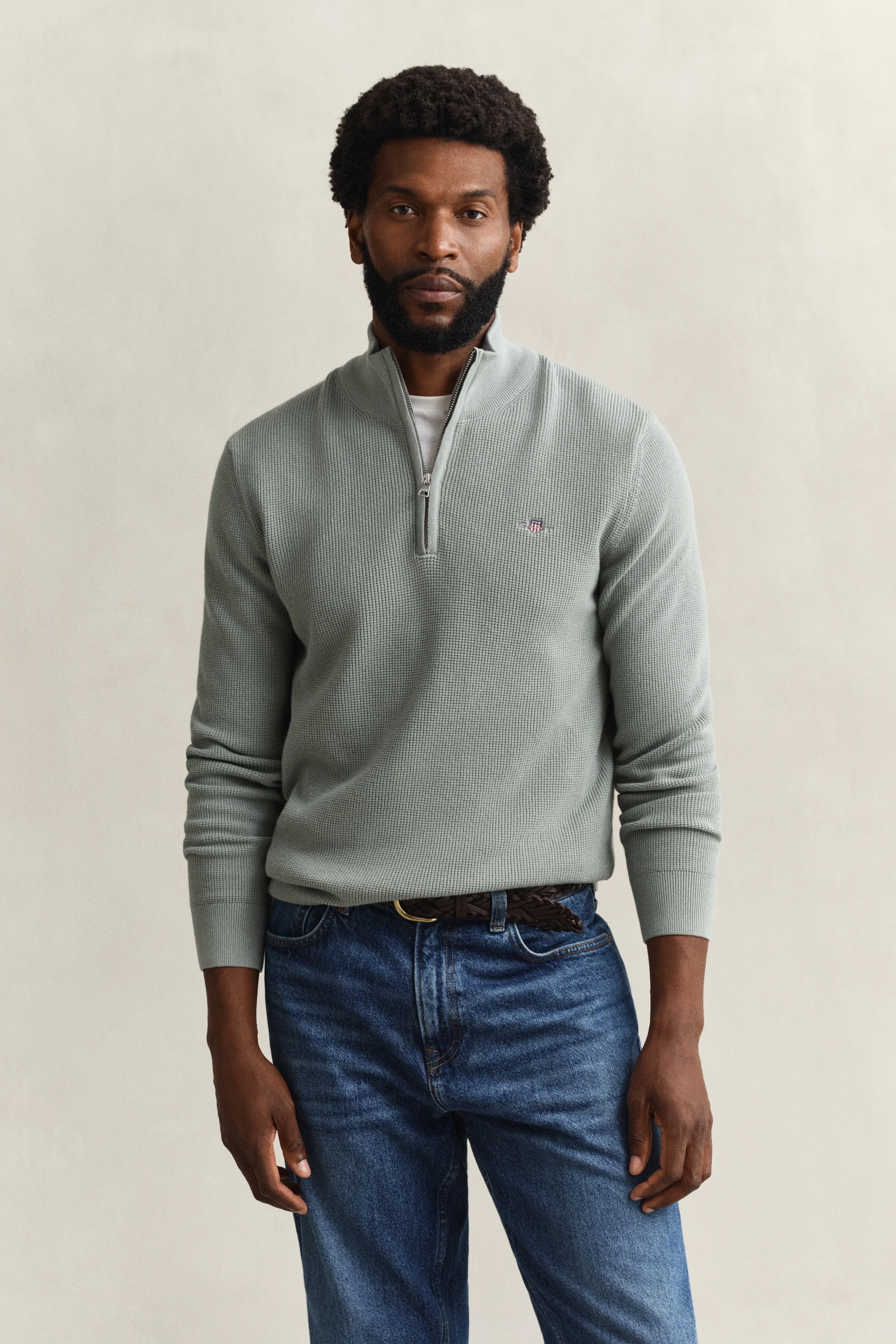 Textured Cotton Half-Zip Sweater Gant EVENING BLUE | Official GANT