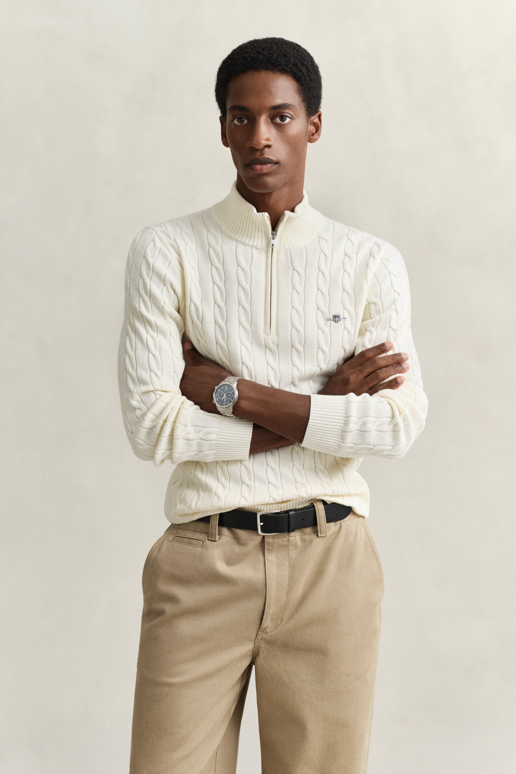 Cotton Cable Knit Half-Zip Sweater Gant CREAM | Official GANT Store