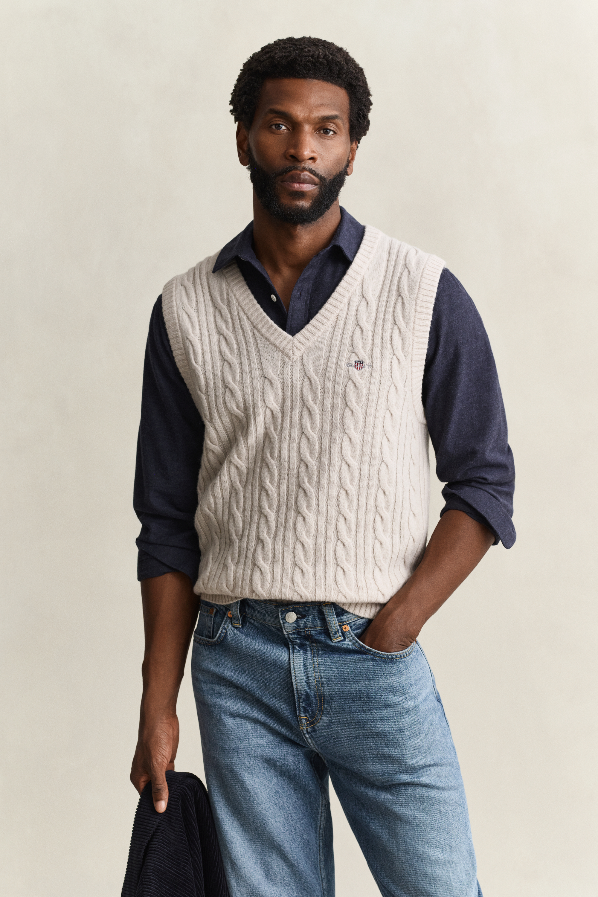 Lambswool Cable Knit Vest Gant CLAY BEIGE | Official GANT Store